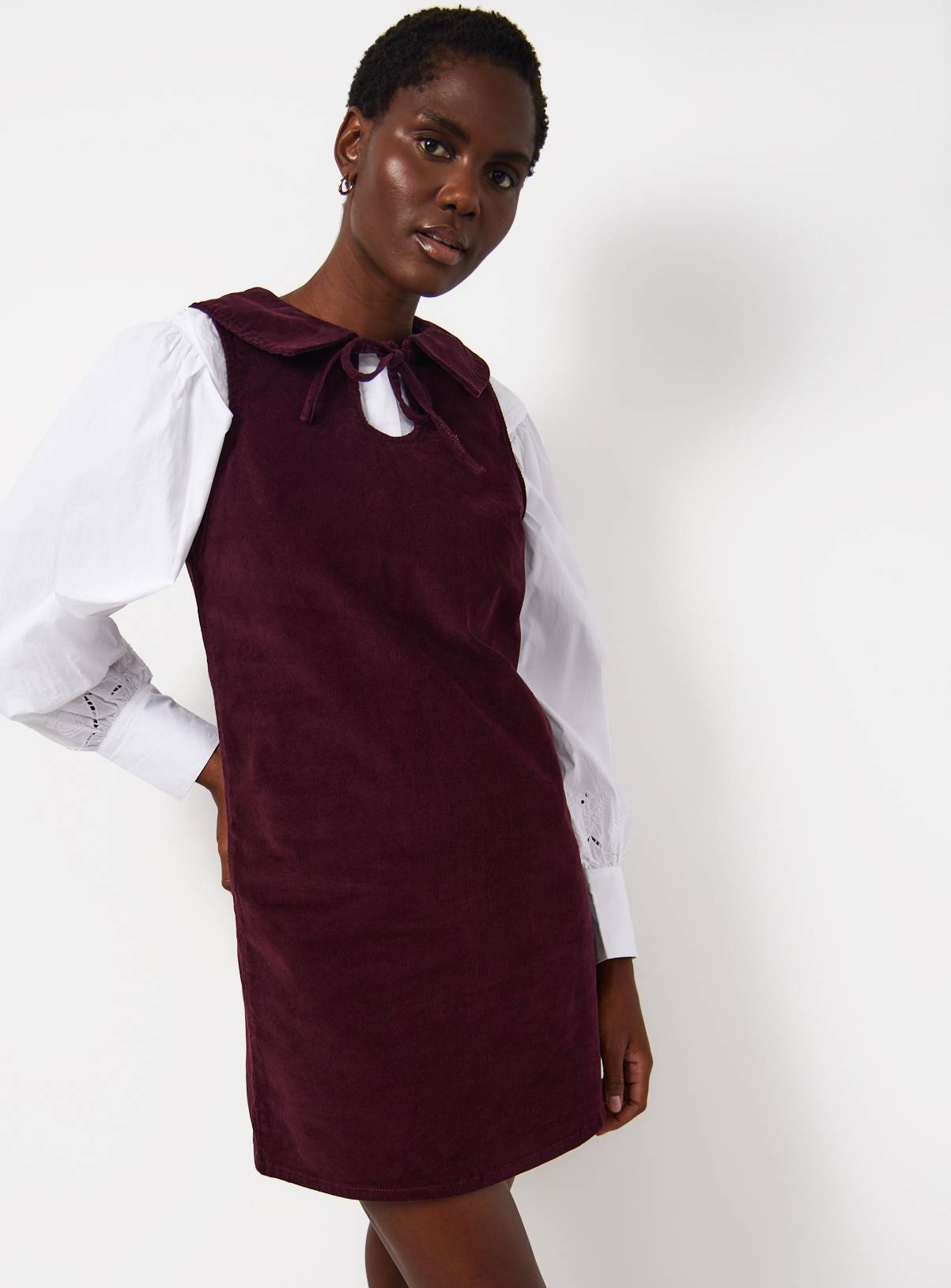 Burgundy Tie-Collar Corduroy Pinafore Dress 10 - Image 3